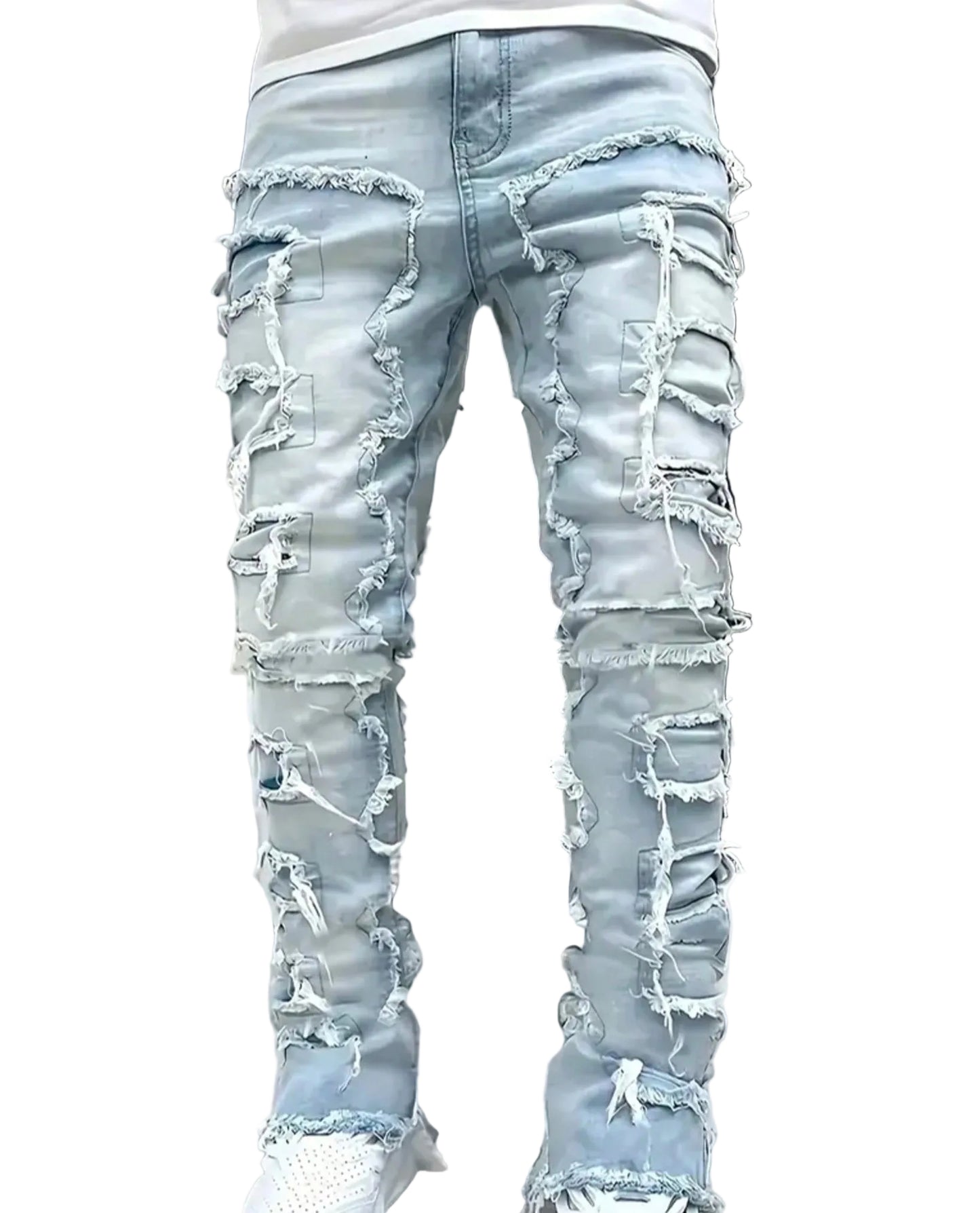 Men's Stacked Slim Fit Slit Tight Elastic Jeans