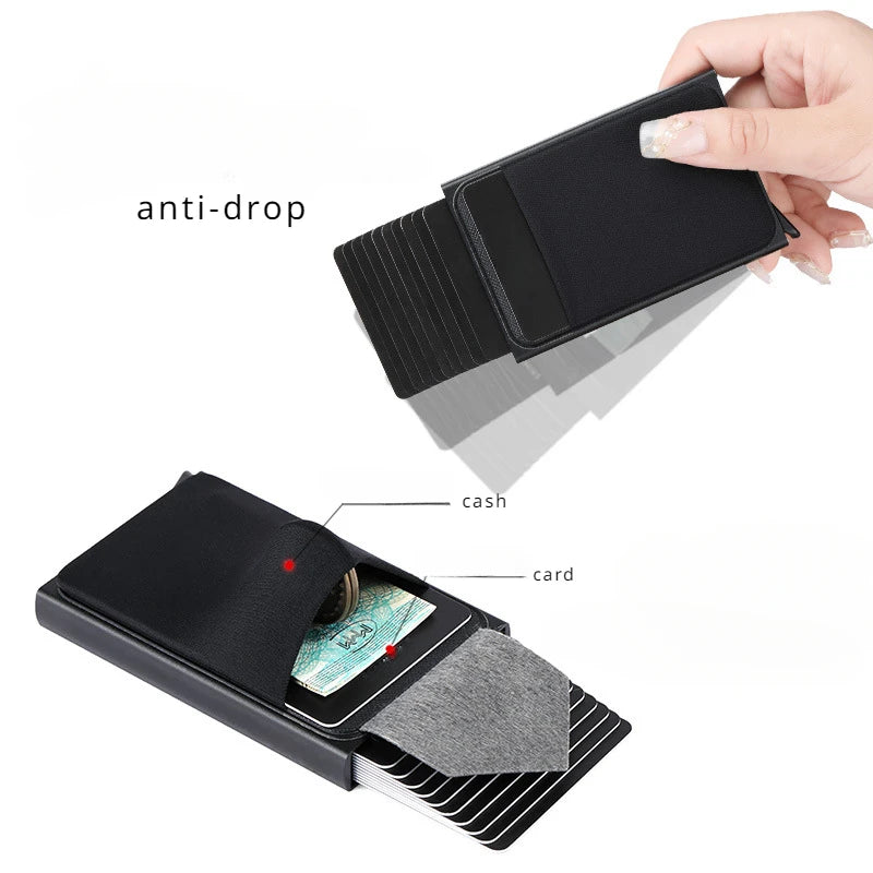 Wallet Automatic Flip Card Side Push Card Holder Sleeve Large Capacity 12 Cards Slot