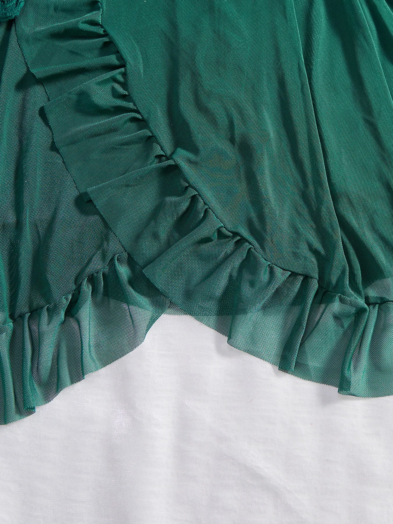 2 Pcs Set Lace Nightgown Women Exquisite Homewear New Green Nighttime Pajamas Transparent Split Nightdress V-Neck Bra Panty Sets
