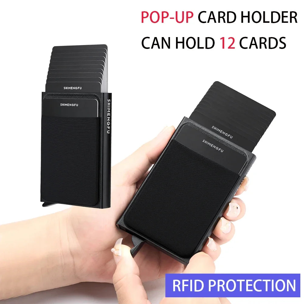 Wallet Automatic Flip Card Side Push Card Holder Sleeve Large Capacity 12 Cards Slot