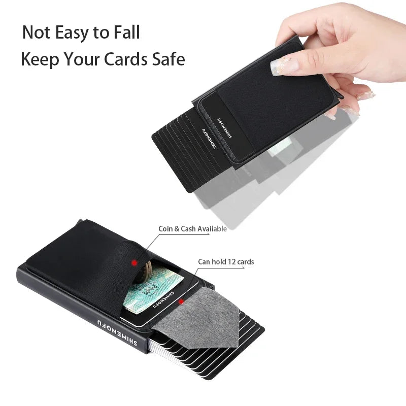 Wallet Automatic Flip Card Side Push Card Holder Sleeve Large Capacity 12 Cards Slot