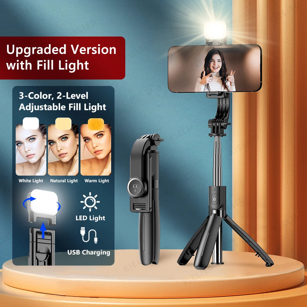 L21 Phone Selfie stick Tripod with Wireless Bluetooth LED Fill Light with Remote Shutter for Android IOS Cellphone