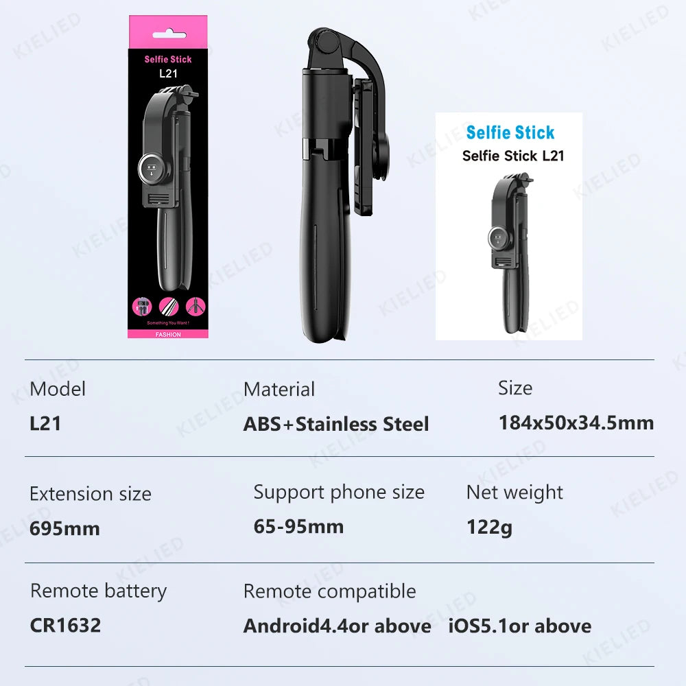 L21 Phone Selfie stick Tripod with Wireless Bluetooth LED Fill Light with Remote Shutter for Android IOS Cellphone