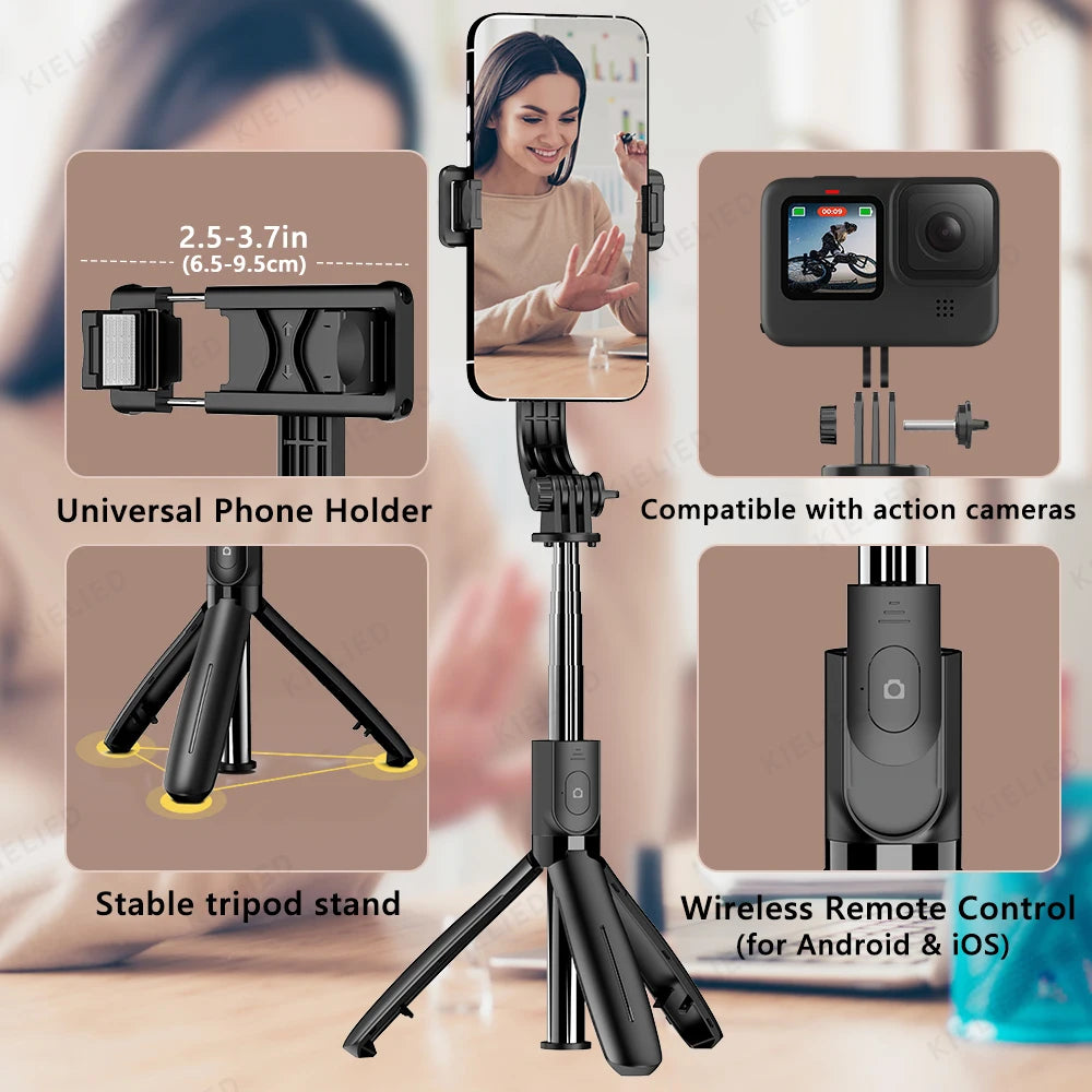 L21 Phone Selfie stick Tripod with Wireless Bluetooth LED Fill Light with Remote Shutter for Android IOS Cellphone