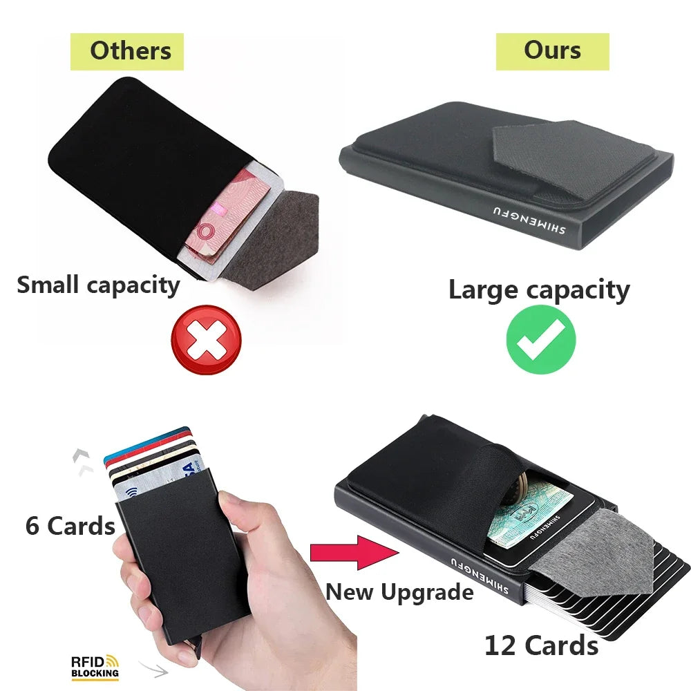 Wallet Automatic Flip Card Side Push Card Holder Sleeve Large Capacity 12 Cards Slot