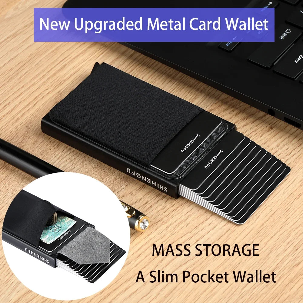 Wallet Automatic Flip Card Side Push Card Holder Sleeve Large Capacity 12 Cards Slot