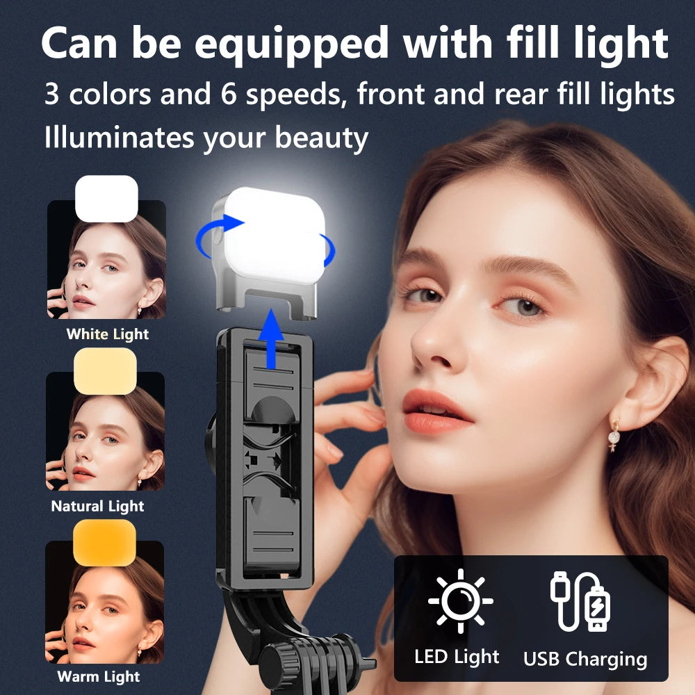 L21 Phone Selfie stick Tripod with Wireless Bluetooth LED Fill Light with Remote Shutter for Android IOS Cellphone