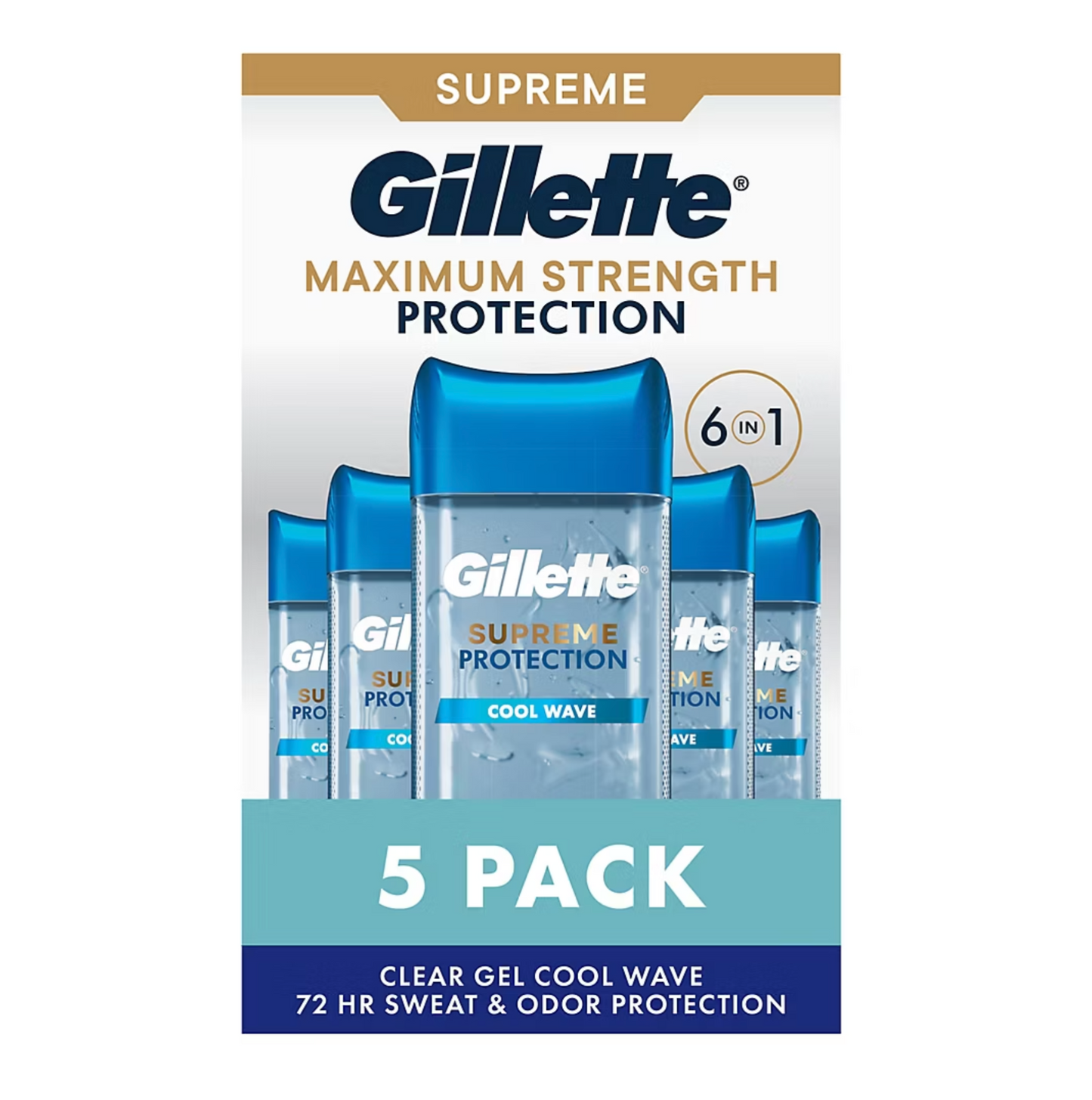 Gillette Clear Gel Antiperspirant and Deodorant for Men, Supreme Protection, Cool Wave, 5 pk./3.8 oz.