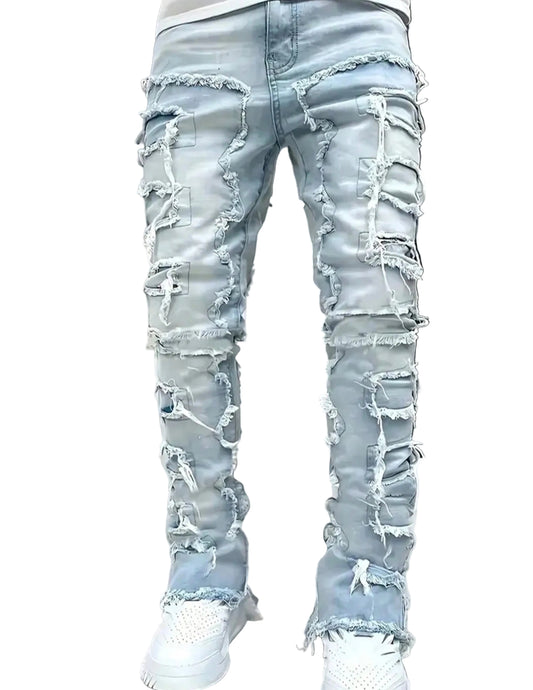 Men's Stacked Slim Fit Slit Tight Elastic Jeans