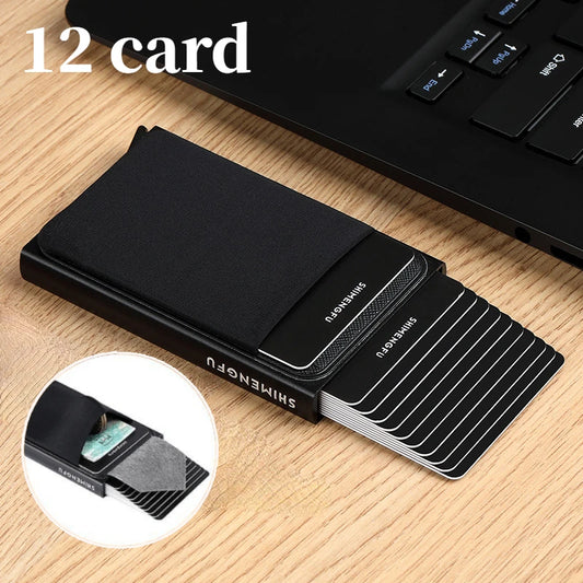 Wallet Automatic Flip Card Side Push Card Holder Sleeve Large Capacity 12 Cards Slot