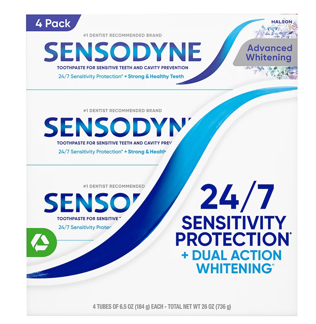 Sensodyne Advanced Whitening Toothpaste, For Sensitive Teeth and Cavity Protection, 6.5 oz.