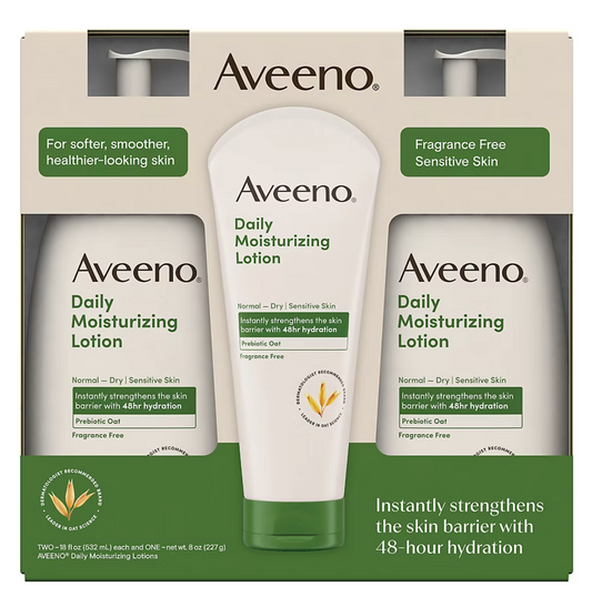 Aveeno Daily Moisturizing Body Lotion For Dry Skin, 2 pk./18 fl. oz. + 8 oz. Tube