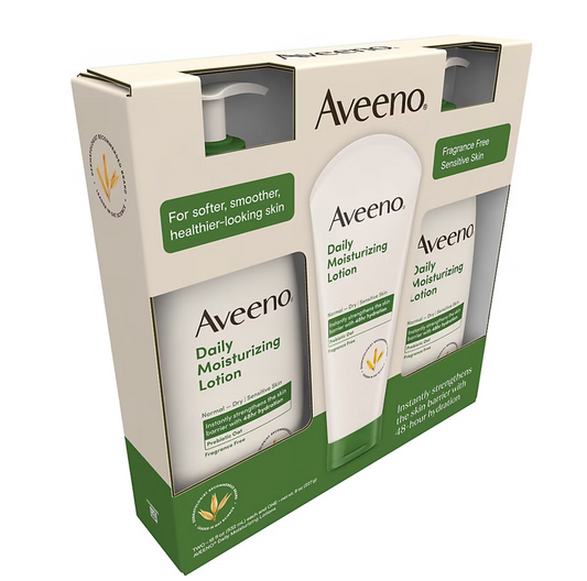Aveeno Daily Moisturizing Body Lotion For Dry Skin, 2 pk./18 fl. oz. + 8 oz. Tube