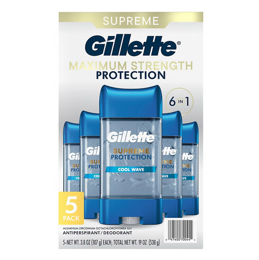 Gillette Clear Gel Antiperspirant and Deodorant for Men, Supreme Protection, Cool Wave, 5 pk./3.8 oz.